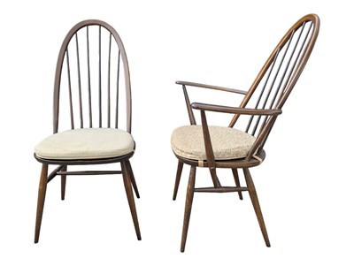 Lot 577 - ERCOL FURNITURE - QUAKER 365 - FOUR MID CENTURY 1960S BEECH & ELM DINING CHAIRS