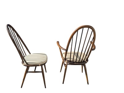 Lot 577 - ERCOL FURNITURE - QUAKER 365 - FOUR MID CENTURY 1960S BEECH & ELM DINING CHAIRS