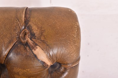 Lot 320 - 19TH CENTURY LEATHER & MAHOGANY CHESTERFIELD FOOT STOOL
