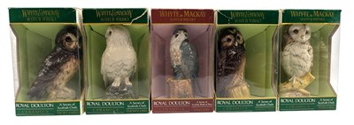 Lot 217 - FIVE WHYTE & MACKAY SCOTCH WHISKY CERAMIC OWL DECANTERS