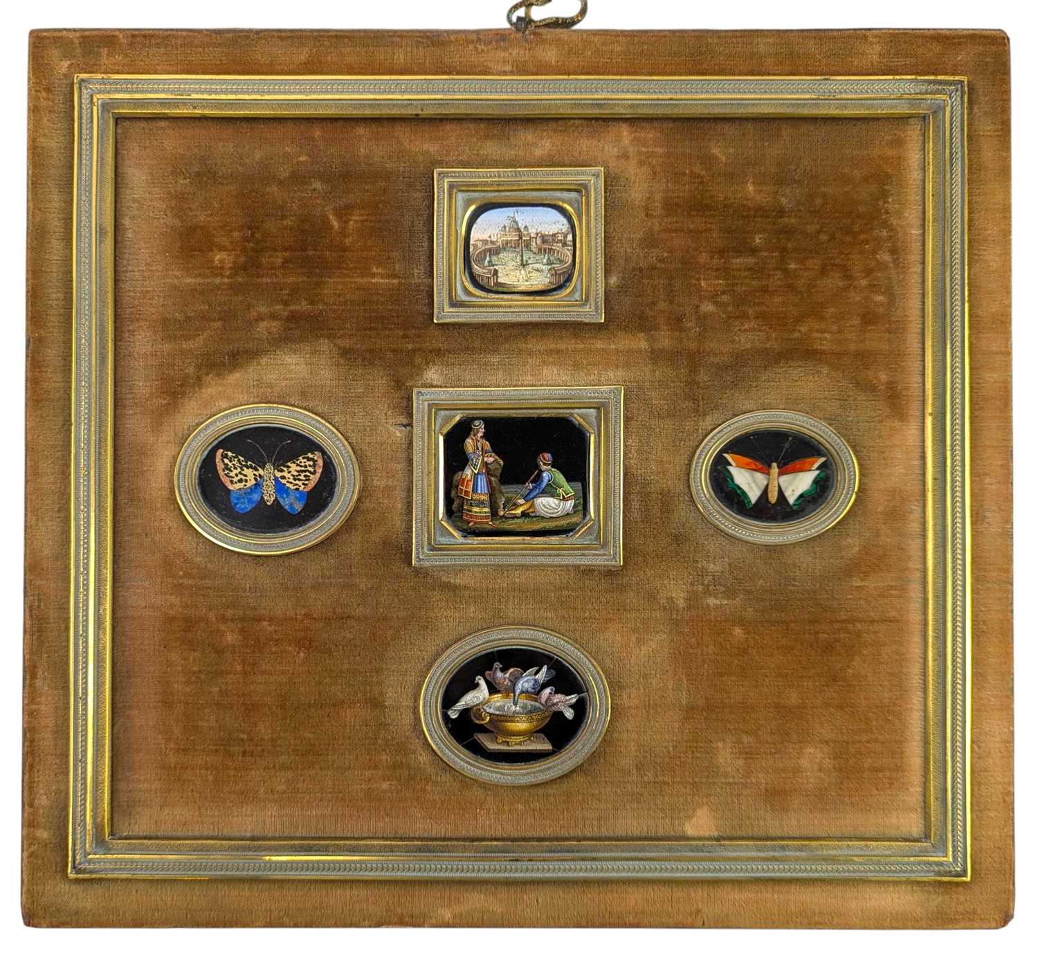 Lot 2 - FOUR ITALIAN 19TH CENTURY MOUNTED PIETRA DURA MICROMOSAIC PANELS