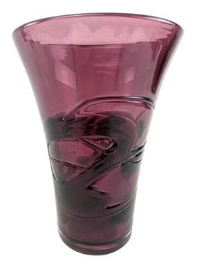 Lot 85 - BAXTER FOR WHITEFRIARS - NO. 9798 - RANDOM STRAPPED GLASS VASE IN AUBERGINE