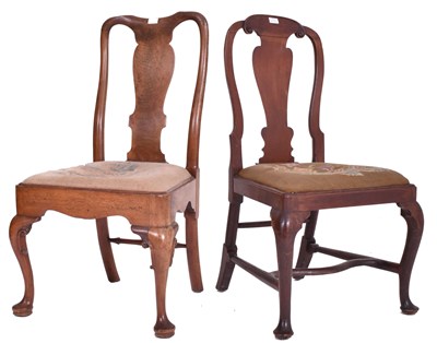 Lot 526 - MATCHED PAIR OF GEORGE I WALNUT & MAHOGANY DINING CHAIRS