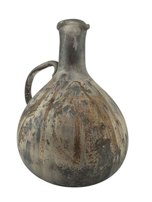 Lot 164 - 20TH CENTURY OXIDISED EFFECT GLASS BULBOUS JUG VASE