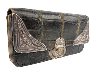 Lot 48 - EDWARD IMPORT HALLMARKED SILVER MOUNTED CROCODILE LEATHER PURSE