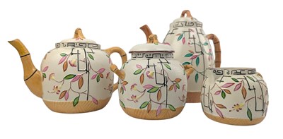 Lot 9 - BROWNHILLS POTTERY - AESTHETIC MOVEMENT FOUR-PIECE TEA SET