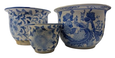 Lot 130 - TWO 2OTH CENTURY CHINESE BLUE & WHITE PORCELAIN PLANTERS