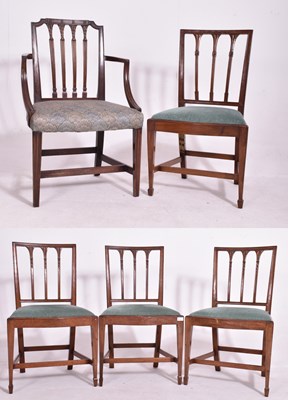 Lot 539 - FIVE GEORGE III 19TH CENTURY MAHOGANY HEPPLEWHITE STYLE CHAIRS