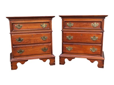 Lot 960 - PAIR OF REPRODUCTION 19TH CENTURY WALNUT BEDSIDE CHEST OF DRAWERS