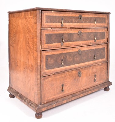 Lot 336 - 18TH CENTURY ELM & WALNUT OYSTER VENEER CHEST OF DRAWERS