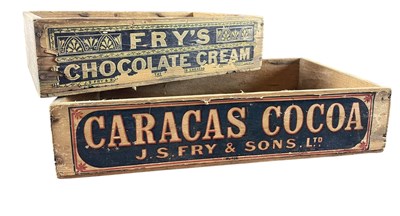 Lot 19 - J S FRY & SONS - TWO EARLY 20TH CENTURY POINT-OF-SALE WOODEN BOXES