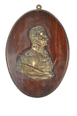 Lot 238 - 19TH CENTURY RELIEF BRASS AND WOODEN PLAQUE OF THE 1ST DUKE OF WELLINGTON