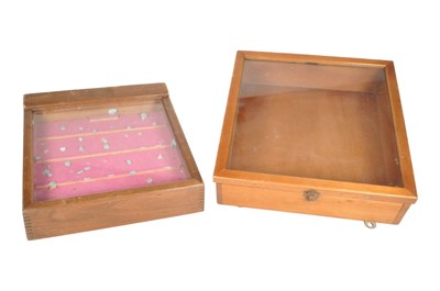 Lot 254 - TWO 20TH CENTURY WOODEN AND GLAZED JEWELLERY TABLE TOP CASE CABINETS