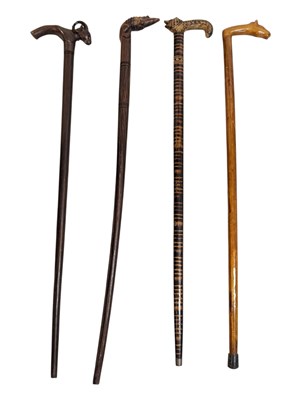 Lot 224 - COLLECTION OF FOUR VINTAGE 20TH CENTURY ANIMAL WALKING STICKS