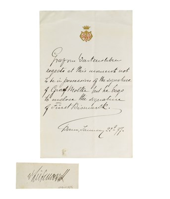 Lot 129 - GERMAN HISTORY - OTTO VON BISMARCK (D.1898) - AUTOGRAPH W/PROVENANCE