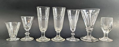 Lot 61 - SEVEN GEORGE II 18TH CENTURY & LATER HAND BLOWN GLASS ALE DRINKING GLASSES