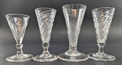 Lot 58 - FOUR GEORGE III 18TH CENTURY HAND BLOWN WRYTHEN ALE DRINKING GLASSES