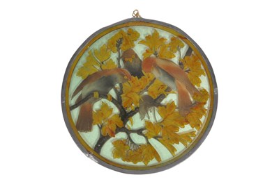 Lot 32 - 20TH CENTURY VINTAGE STAINED GLASS HAND PAINTED HANGING PANEL