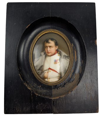 Lot 30 - AFTER PAUL HIPPOLYTE DELAROCHE - 19TH CENTURY MINIATURE PORTRAIT ON PORCELAIN OF NAPOLEON