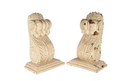 Lot 230 - LARGE PAIR OF 19TH CENTURY CARVED PAINTED CORBELS
