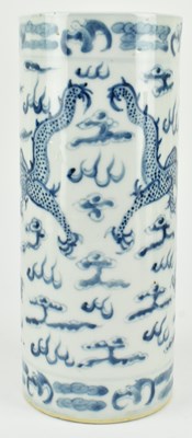 Lot 114 - QING BLUE AND WHITE "DRAGON" SLEEVE VASE 清 青花龙纹筒瓶