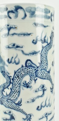 Lot 114 - QING BLUE AND WHITE "DRAGON" SLEEVE VASE 清 青花龙纹筒瓶