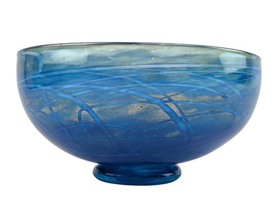 Lot 114 - BATH AQUA GLASS BLUE IRIDESCENT GLASS BOWL