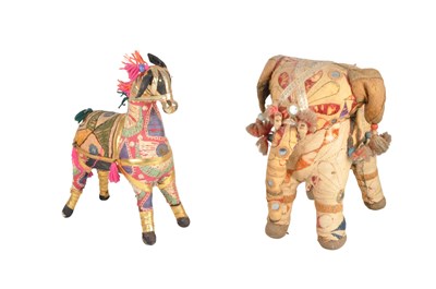 Lot 236 - TWO 20TH CENTURY VINTAGE RAJASTHAN INDIAN FABRIC EMBROIDERED ANIMAL FIGURES