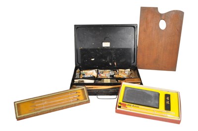 Lot 249 - 19TH CENTURY REEVES & SONS PAINTING SET WITH CONTEMPORARY CALLIGRAPHY SET