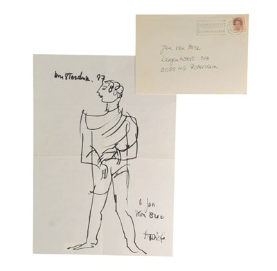 Lot 98 - PLAYWRIGHT - DARIO FO (D.2016) - LARGE SKETCH WITH AUTOGRAPH