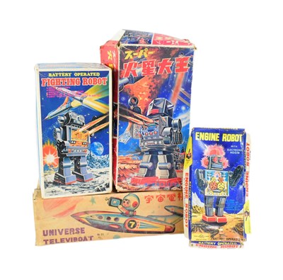 Lot 711 - TINPLATE TOYS - X4 VINTAGE JAPANESE ROBOT BOXES