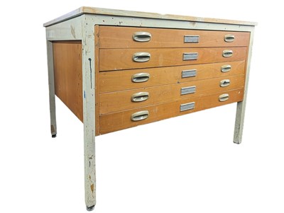 Lot 590 - BRITISH MODERN DESIGN - VINTAGE MID CENTURY PAINTED DESIGNER'S PLAN CHEST