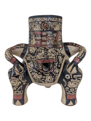 Lot 23 - LATE 20TH CENTURY POTTERY REPLICA MAYAN RATTLE POT / EFFIGY VESSEL