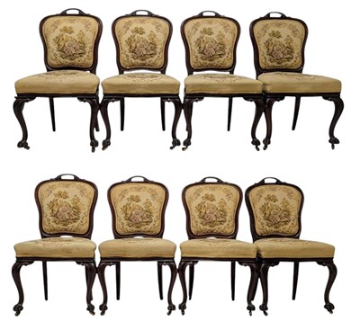 Lot 297 - SET OF EIGHT LOUIS XV STYLE 19TH CENTURY MAHOGANY UPHOLSTERED DINING CHAIRS