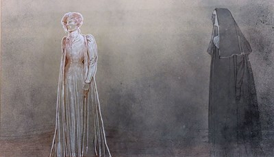 Lot 521 - LATE 20TH CENTURY CIRCA 1989 PENCIL & GOUACHE ON PAPER THEATRICAL DRAWING