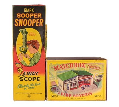 Lot 516 - VINTAGE MATCHBOX FIRE STATION & MARX SOOPER SNOOPER