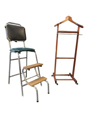 Lot 606 - VINTAGE MID CENTURY TEAK VALET STAND W/ INDUSTRIAL CHAIR