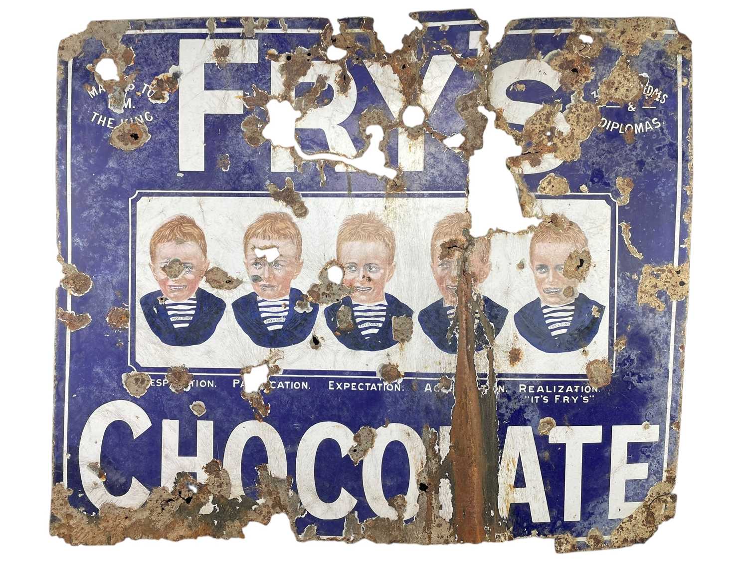 Lot 1 - FRY'S CHOCOLATE - EARLY 20TH CENTURY FIVE BOYS ENAMEL ADVERTISING SIGN