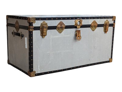 Lot 619 - VINTAGE MID 20TH CENTURY INDUSTRIAL WHITE METAL STEAMER TRUNK