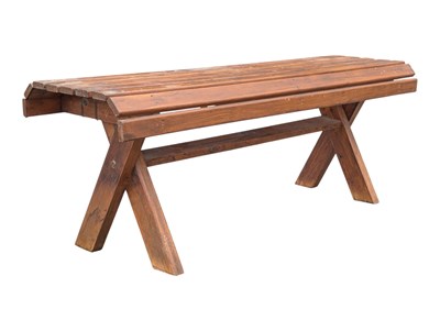 Lot 612 - MID CENTURY TEAK SLATTED STOOL / BENCH