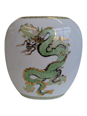 Lot 45 - J. BAKER - 1989 VINTAGE PORCELAIN HANDPAINTED VASE WITH DRAGON DESIGN