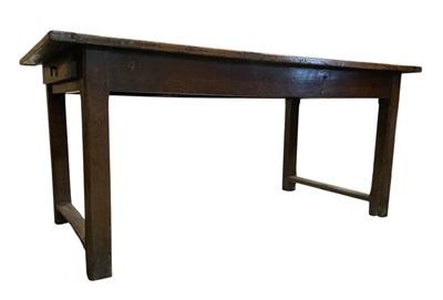 Lot 320 - GEORGE III OAK TWO DRAWER REFECTORY DINING TABLE