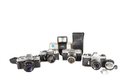 Lot 260 - COLLECTION OF FOUR JAPANESE LATE 20TH CENTURY VINTAGE SLR FILM CAMERAS