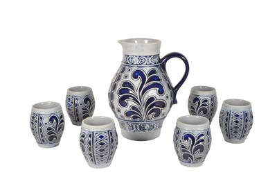 Lot 10 - WEST GERMAN MID CENTURY CERAMIC JUG W/ SIX CUPS