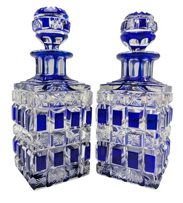 Lot 18 - PAIR OF BACCARAT FRENCH FLASHED & HOBNAIL CUT GLASS PERFUME BOTTLES