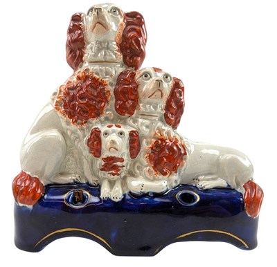 Lot 82 - STAFFORDSHIRE POTTERY 19TH CENTURY KING CHARLES CAVALIER SPANIELS INKWELL