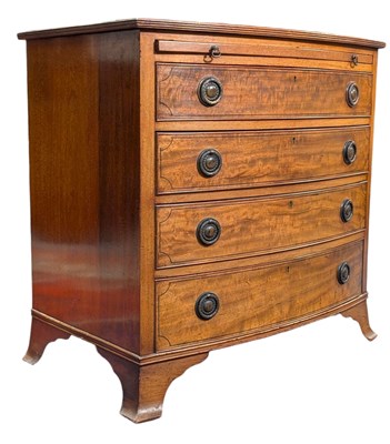 Lot 338 - 19TH CENTURY GEORGE III MAHOGANY INLAID BOW FRONT CHEST OF DRAWERS