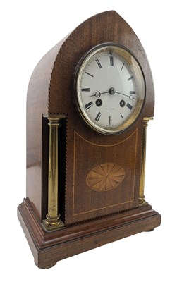 Lot 362 - W H TOOKE - FRENCH EARLY 20TH CENTURY MAHOGANY INLAID & BRASS MANTEL CLOCK