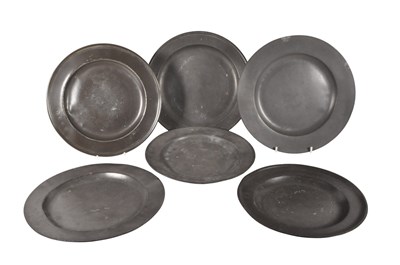 Lot 211 - GROUP OF SIX ENGLISH 18TH CENTURY PEWTER PLATES