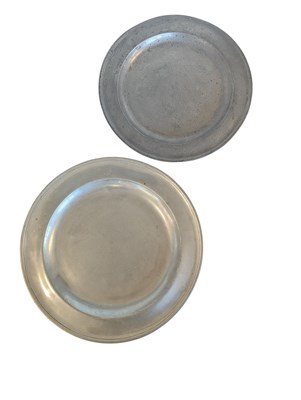 Lot 264 - TWO LARGE ENGLISH 18TH CENTURY METAL LARGE PEWTER CHARGERS